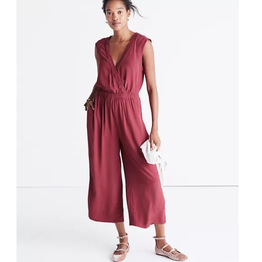 Madewell Culottes Maroon Wrap-Front Jumpsuit